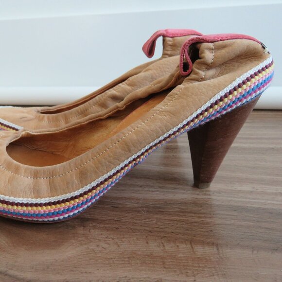 C.N.C COSTUME NATIONAL Tan Leather Boho Crochet Heeled Slip On Shoes - Size 9.5 - Picture 5 of 16